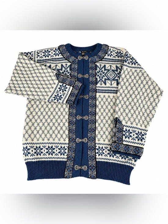 Dale of Norway Sweaters - Vintage Dale of Norway Wool Cardigan Womens M Blue Fair Isle Nordic Pewter Clasp